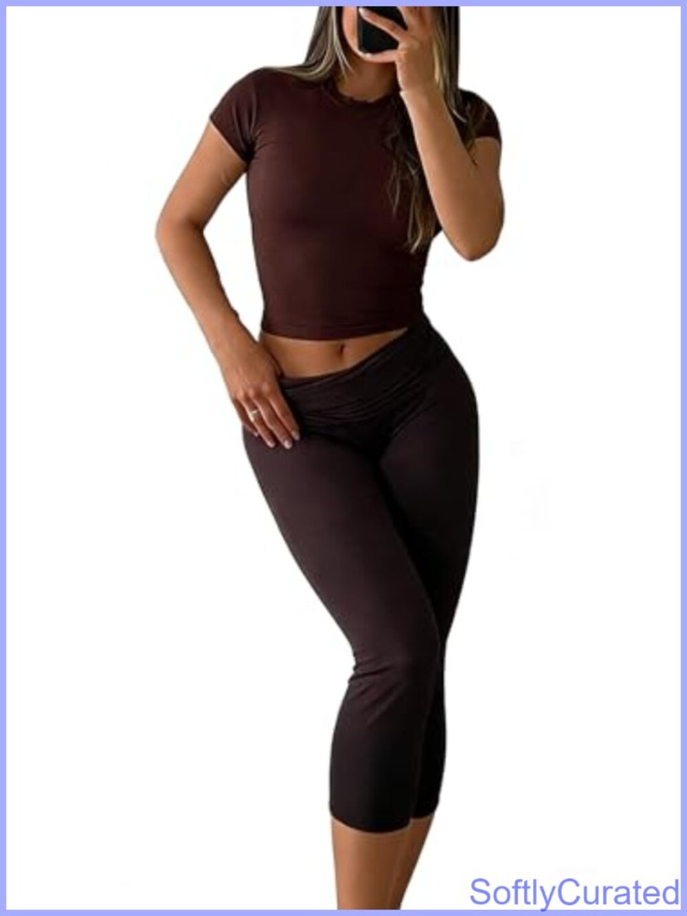 Women's 2 Piece Workout Set Crop Top Capri Leggings Tummy Control